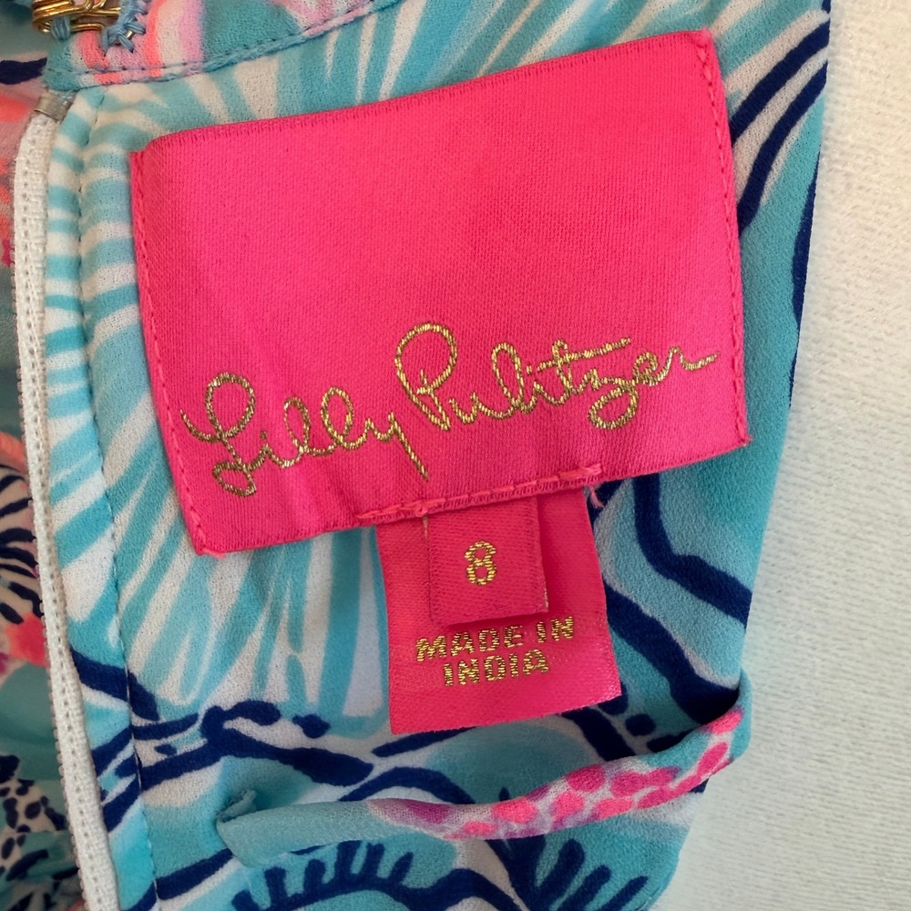 Lilly Pulitzer Floral Maxi Dress Women Size 8 Blue Pink Ruffle Tiered Resort - Picture 3 of 9